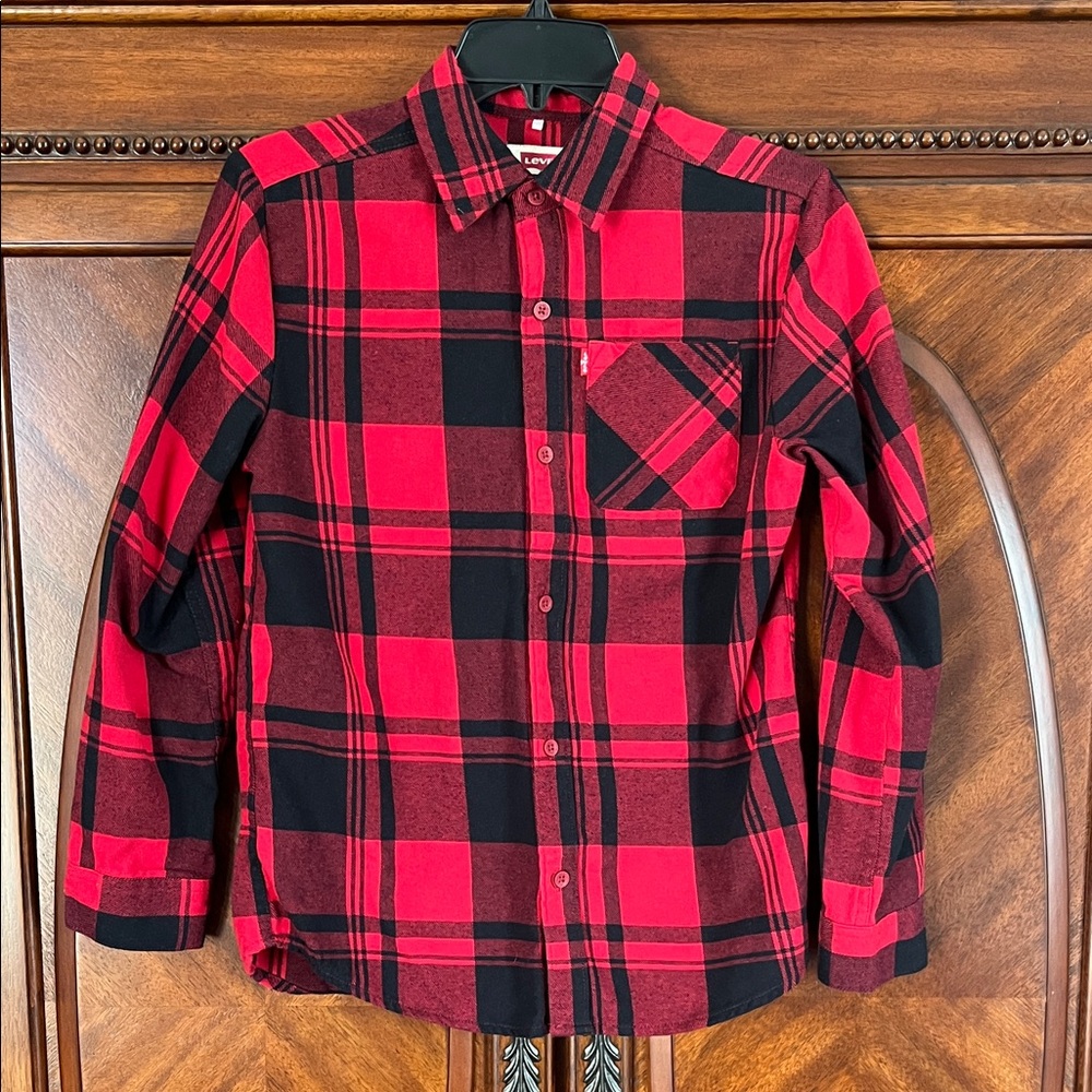 Levi's Boys’s Red and Black Long Sleeve Plaid Shirt